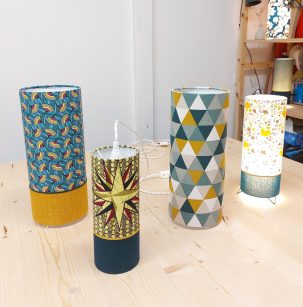 Lampes confectionnées par les stagiaires de l'atelier de création d'abat-jour proposé par L'atelier tête d'alouette
