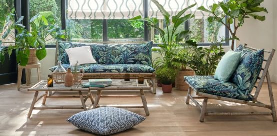 salon de jardin avec coussins en tissu outdoor